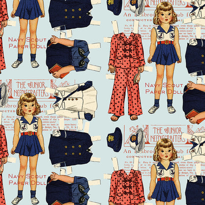 Sew America Navy Scout Paper Doll Blue Fabric - By the yard