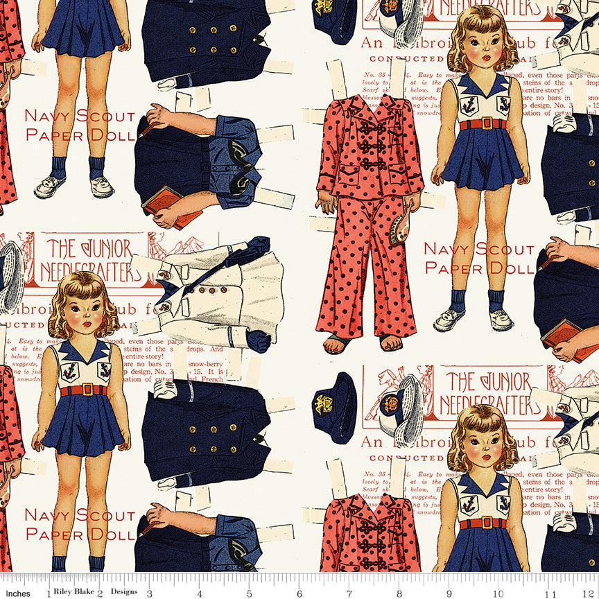 Sew America Navy Scout Paper Doll Off White Fabric
