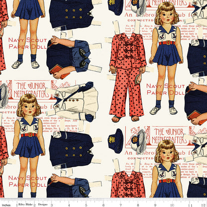 Sew America Navy Scout Paper Doll Off White Fabric - By the yard