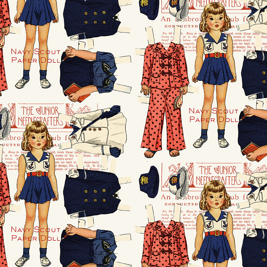 Sew America Navy Scout Paper Doll Off White Fabric