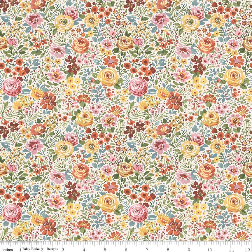 Sketchbook Flower Garden Cream Fabric