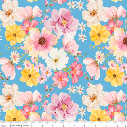 Painted Petals Main Blue Fabric
