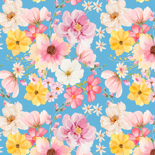 Painted Petals Main Blue Fabric