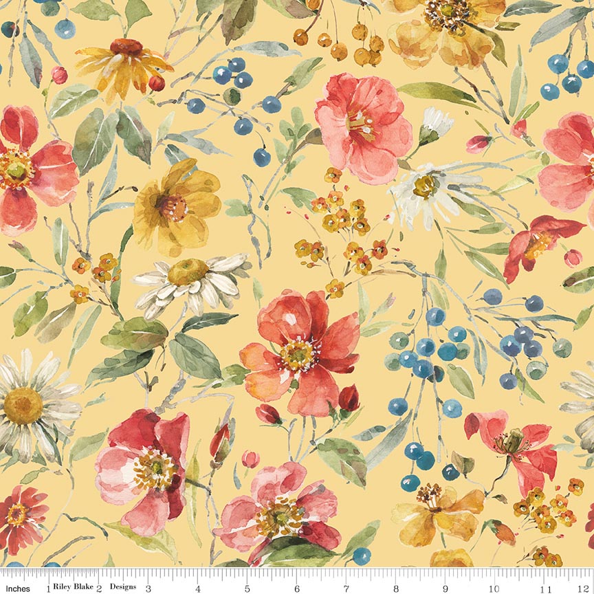 Blissful Moments Main Yellow Fabric by Lisa Audit for Riley Blake Designs