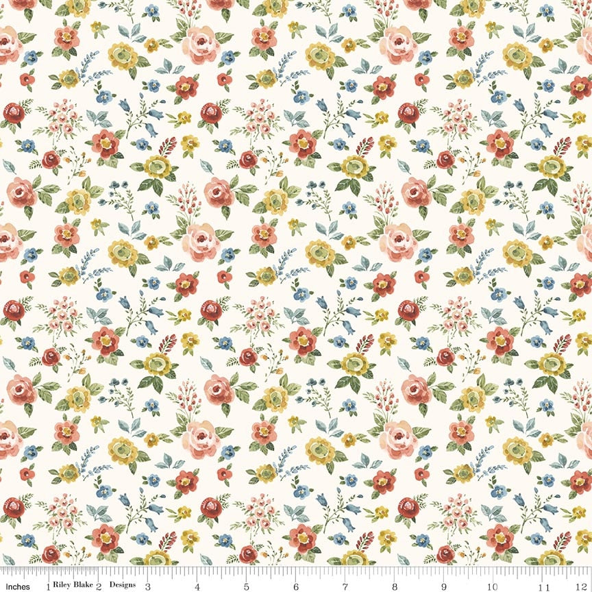Blissful Moments Flower Toss Cream Fabric by Lisa Audit for Riley Blake Designs