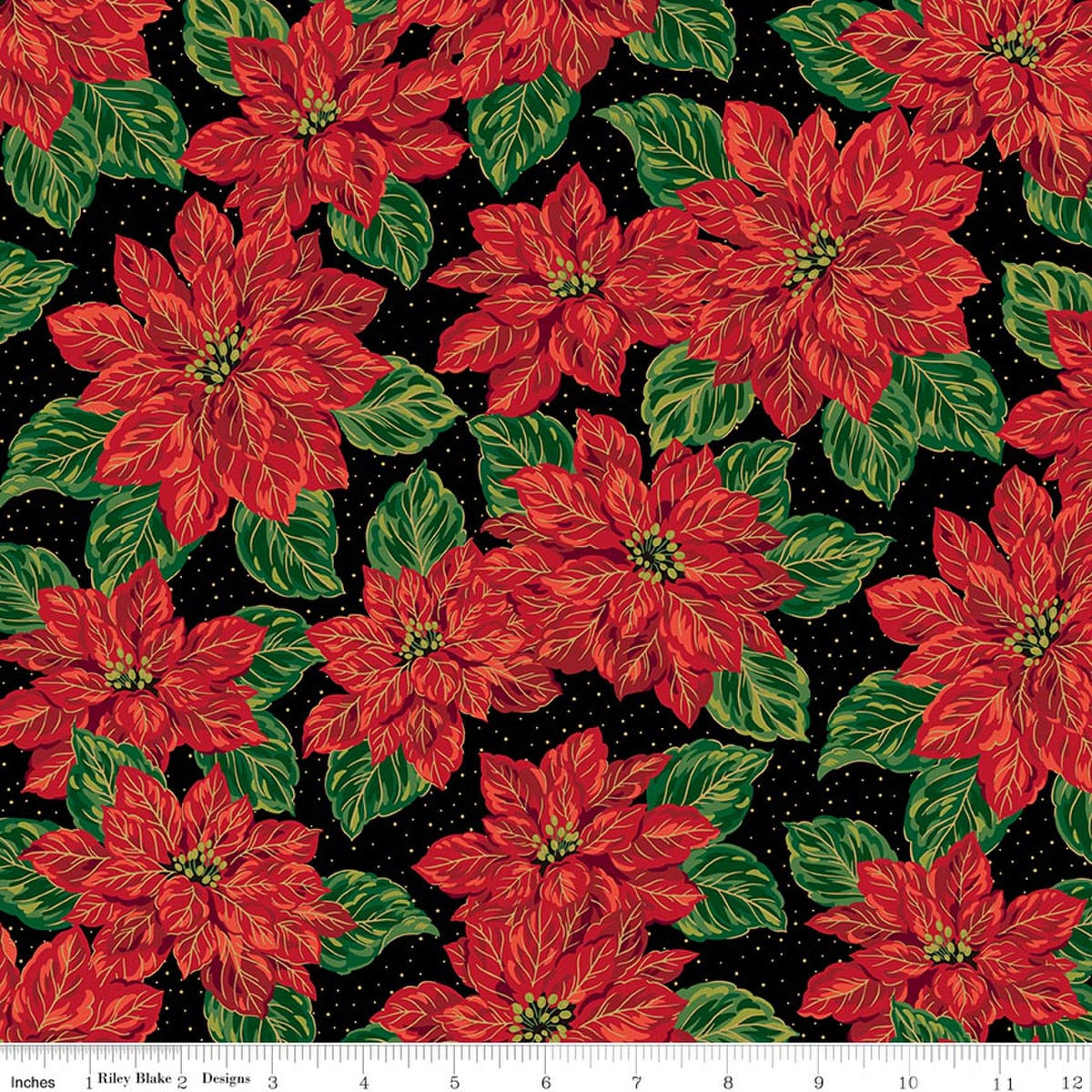 Poinsettias at Christmas Main Black Foil by Jennifer Bosworth for Riley Blake Designs