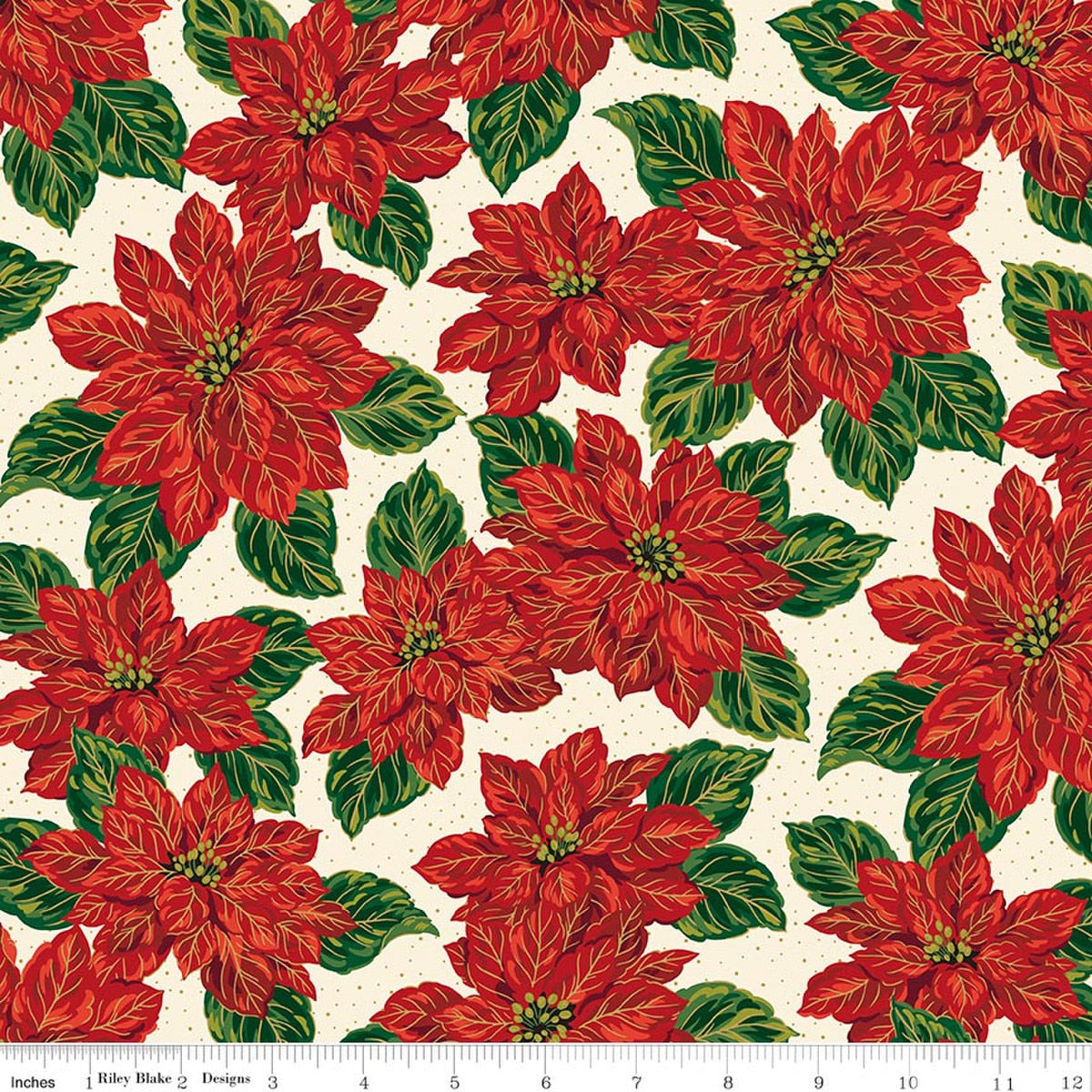 Poinsettias at Christmas Main Cream Foil by Jennifer Bosworth for Riley Blake Designs