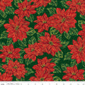 Poinsettias at Christmas Main Green Foil by Jennifer Bosworth for Riley Blake Designs