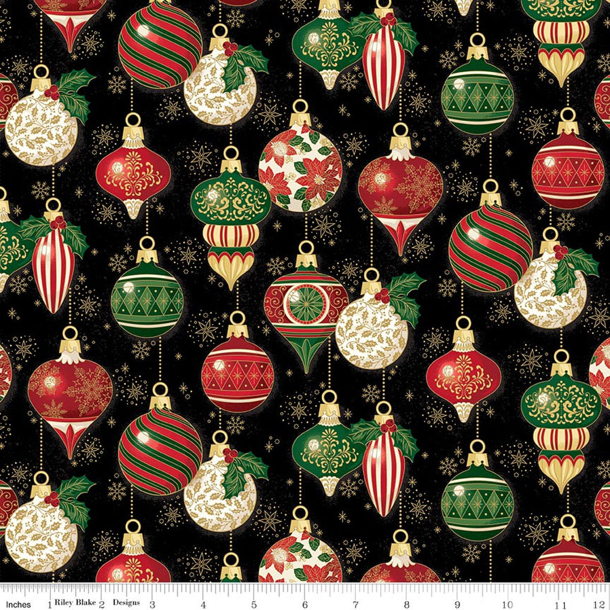 Poinsettias at Christmas Ornaments Black Foil by Jennifer Bosworth for Riley Blake Designs