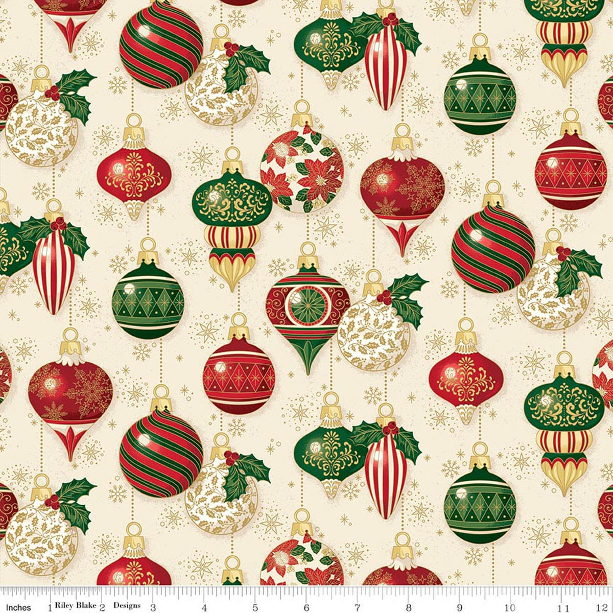 Poinsettias at Christmas Ornaments Cream Foil by Jennifer Bosworth for Riley Blake Designs