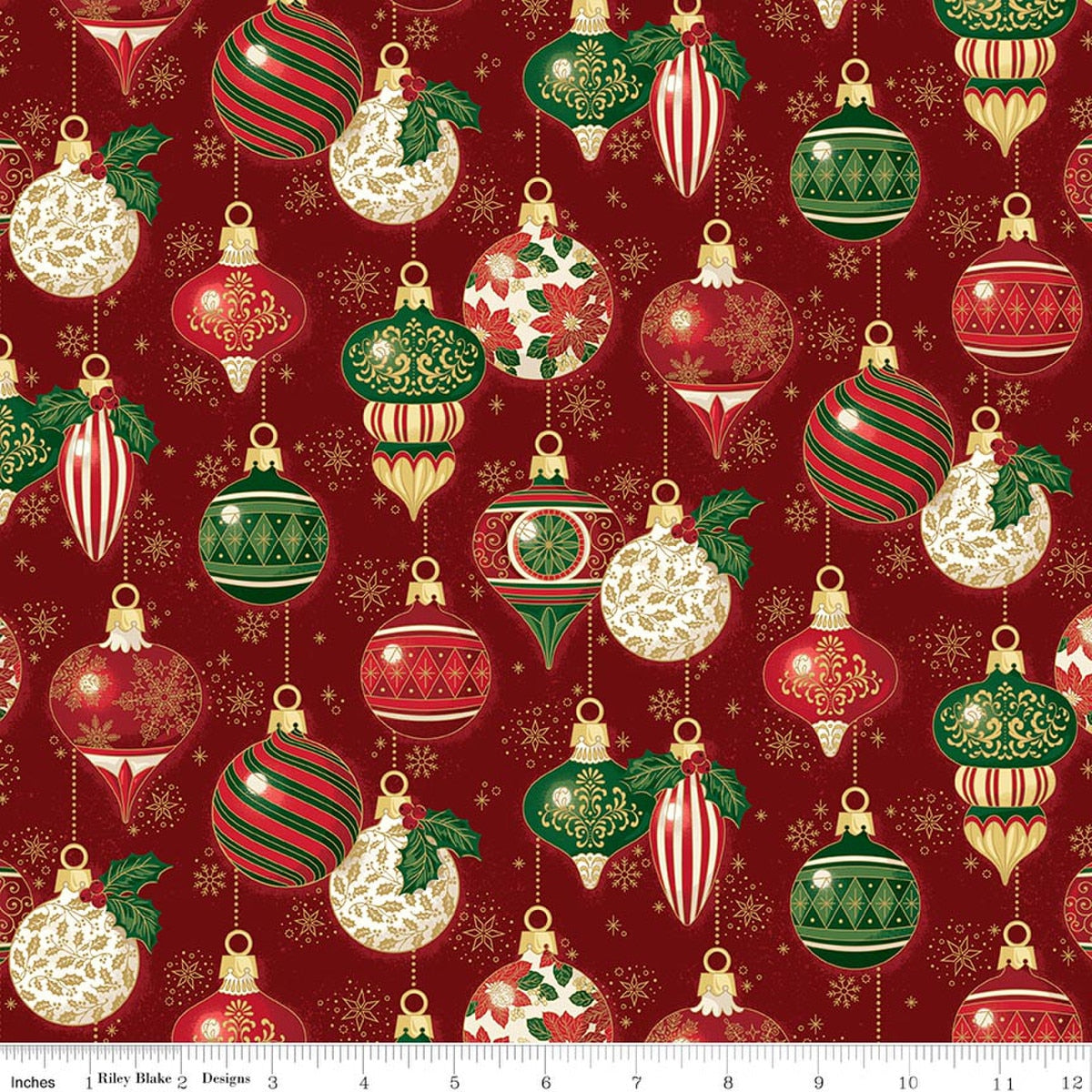 Poinsettias at Christmas Ornaments Red Foil by Jennifer Bosworth for Riley Blake Designs