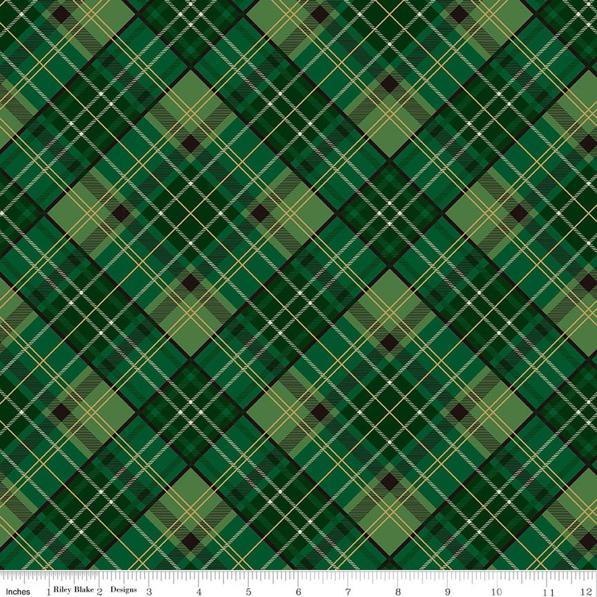 Poinsettias at Christmas Plaid Green Foil by Jennifer Bosworth for Riley Blake Designs