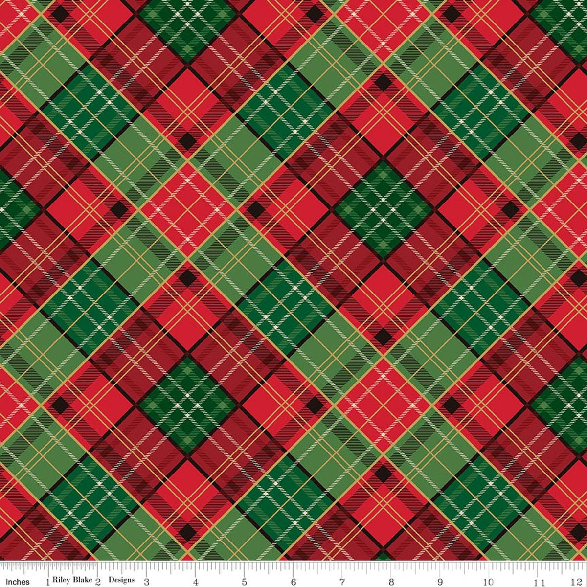 Poinsettias at Christmas Plaid Multi Foil by Jennifer Bosworth for Riley Blake Designs