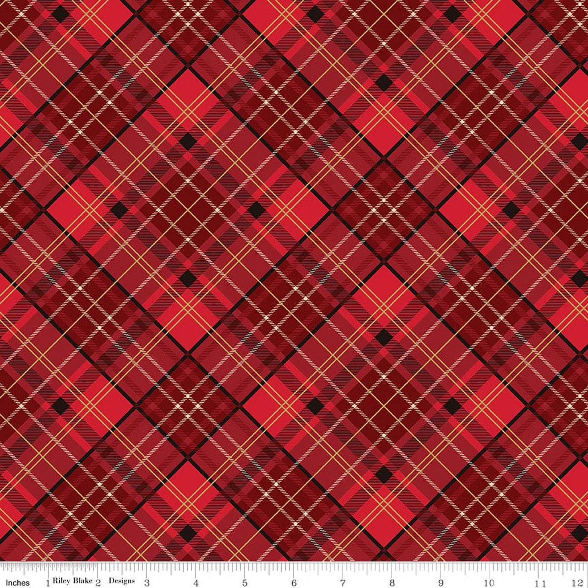 Poinsettias at Christmas Plaid Red Foil by Jennifer Bosworth for Riley Blake Designs