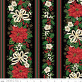 Poinsettias at Christmas Border Stripe Black Foil by Jennifer Bosworth for Riley Blake Designs