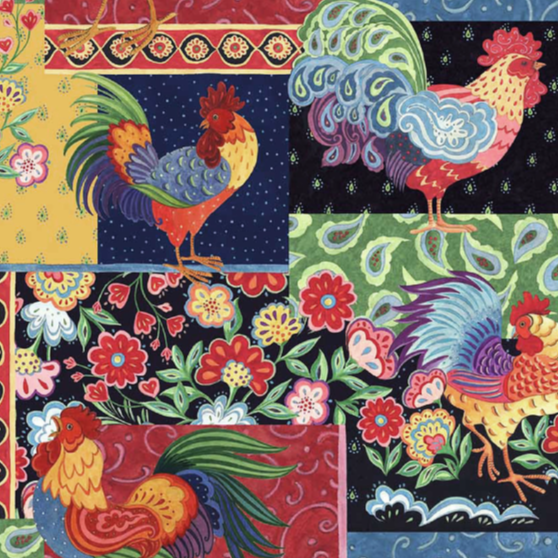 Calico Rooster Patch Fabric - By the yard