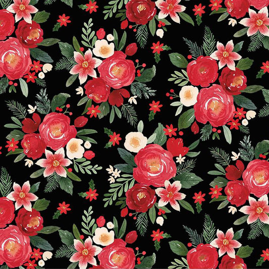 Charming Christmas Main Black Fabric - By the yard