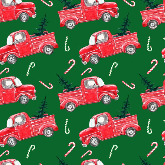 Fat Quarter Christmas Truck Haul Green