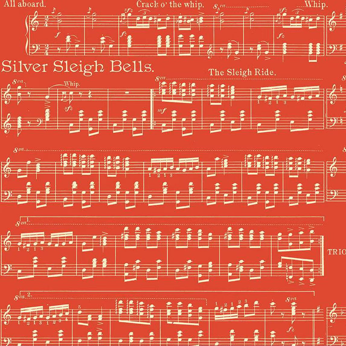 Classic Christmas Sheet Music Red Fabric - By the yard