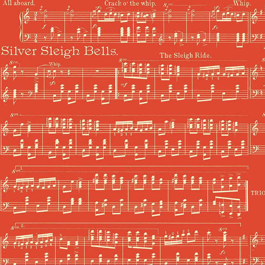 Classic Christmas Sheet Music Red Fabric - By the yard