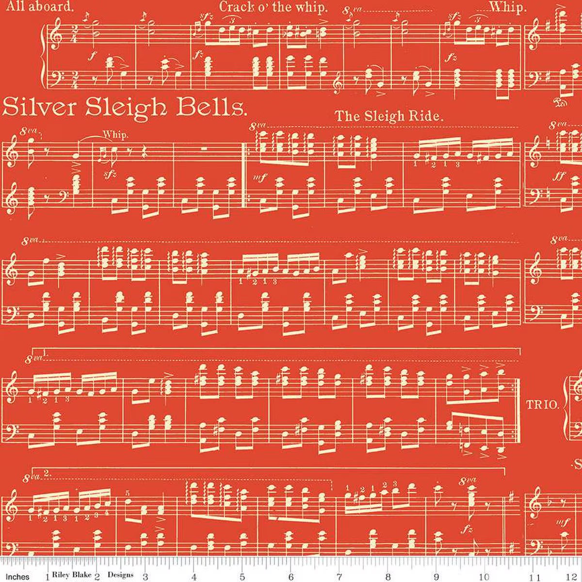 Classic Christmas Sheet Music Red Fabric - By the yard