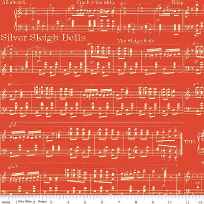 Classic Christmas Sheet Music Red Fabric - By the yard