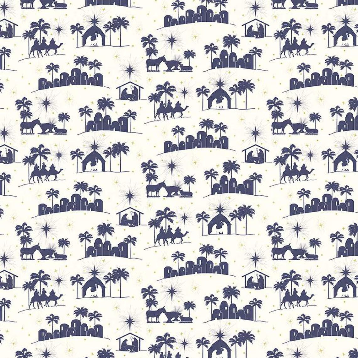 Come Let Us Adore Him Silhouettes Cloud Fabric - By the yard