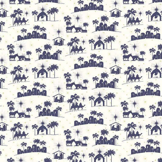 Come Let Us Adore Him Silhouettes Cloud Fabric - By the yard