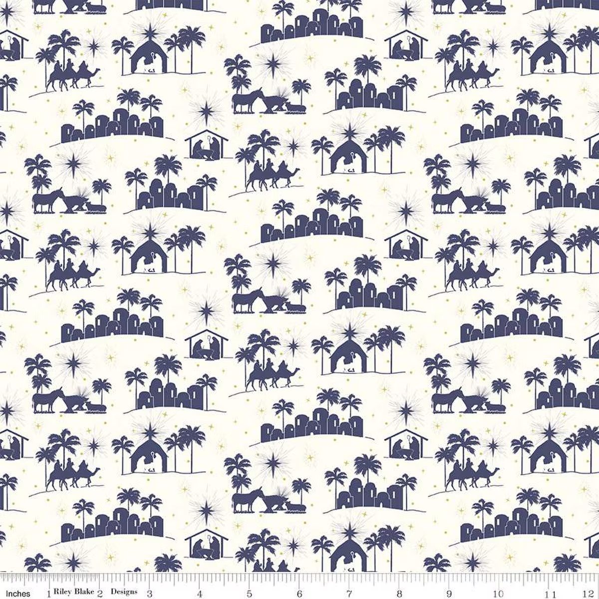 Come Let Us Adore Him Silhouettes Cloud Fabric - By the yard