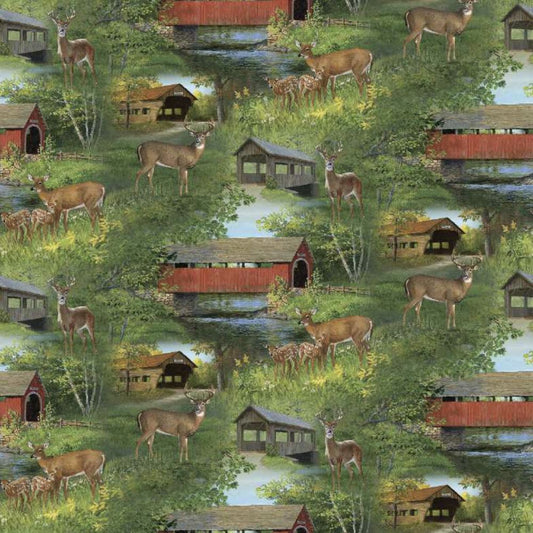 Covered Bridge Scenic Fabric - By the yard