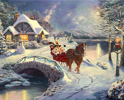Disney Dreams Mickey & Minnie Evening Sleigh Ride Fabric Panel