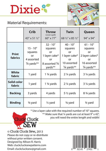 Cluck Cluck Sew Dixie Quilt Pattern