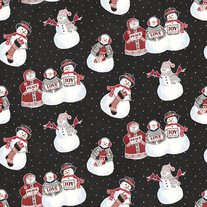 Flannel Hello Winter Main Black Fabric - By the yard