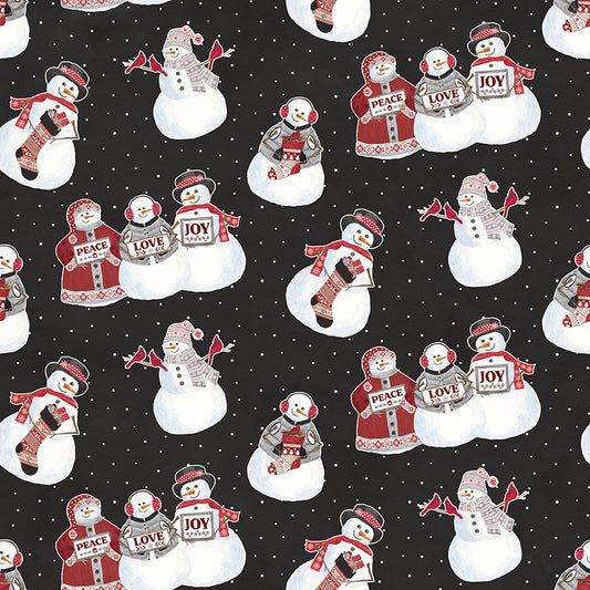 Flannel Hello Winter Main Black Fabric - By the yard