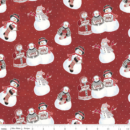 Flannel Hello Winter Main Red Fabric - By the yard