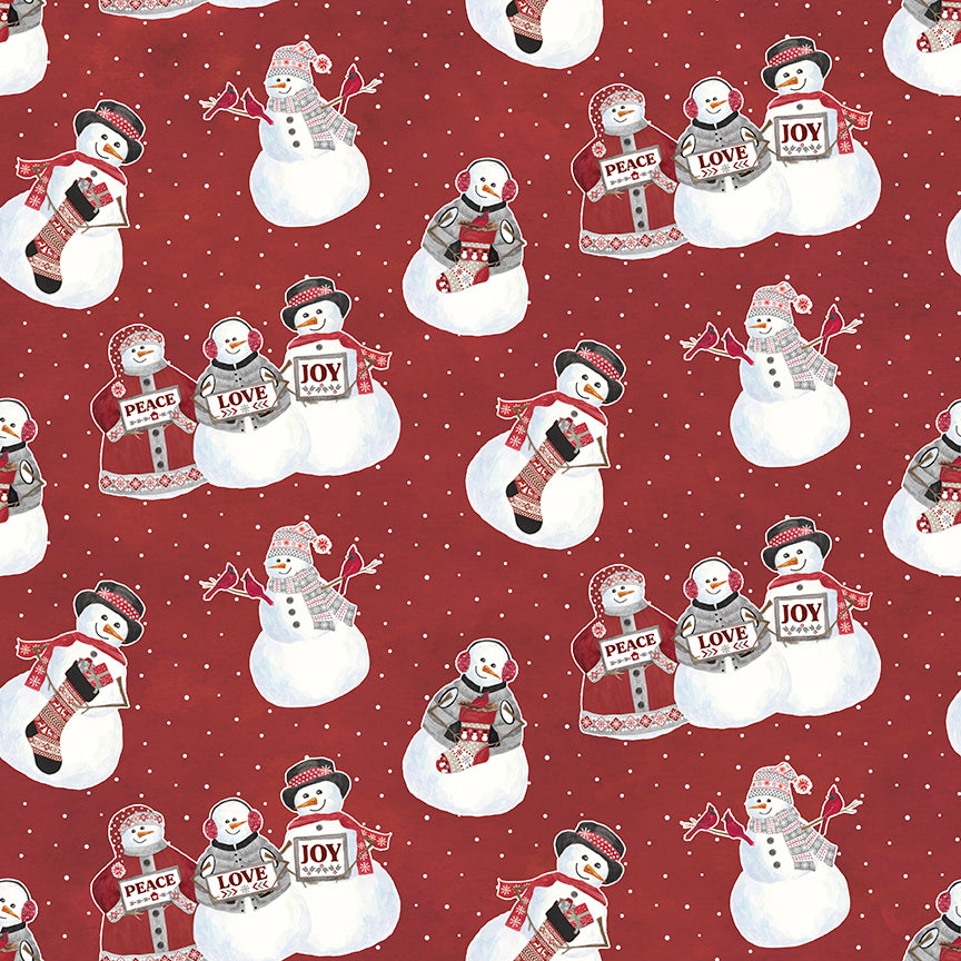 Flannel Hello Winter Main Red Fabric - By the yard