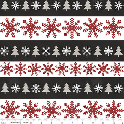 Flannel Hello Winter Stripes Black Fabric - By the yard