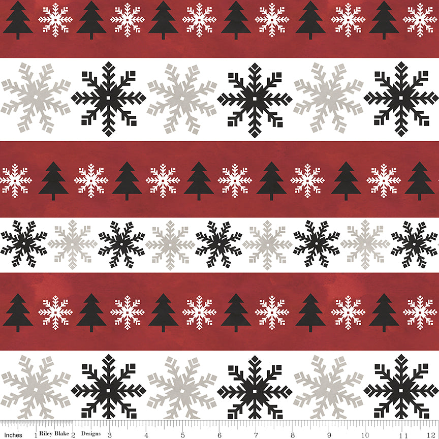 Flannel Hello Winter Stripes Red Fabric - By the yard
