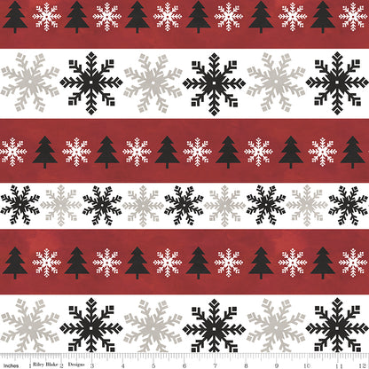Flannel Hello Winter Stripes Red Fabric - By the yard