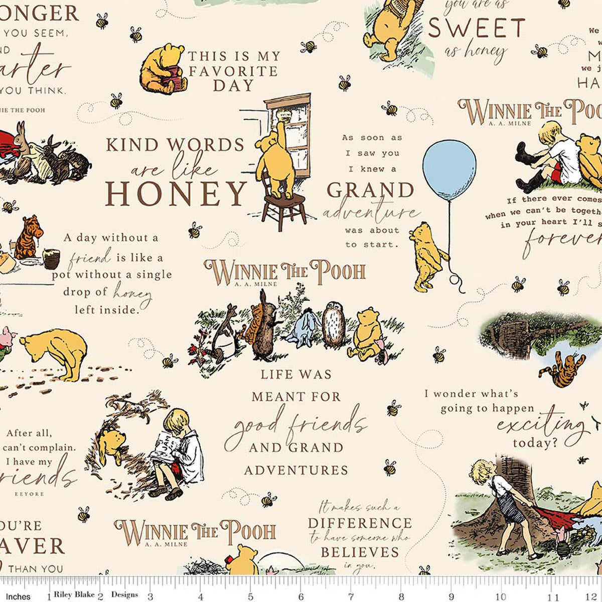 Flannel Winnie the Pooh Quotes Cream