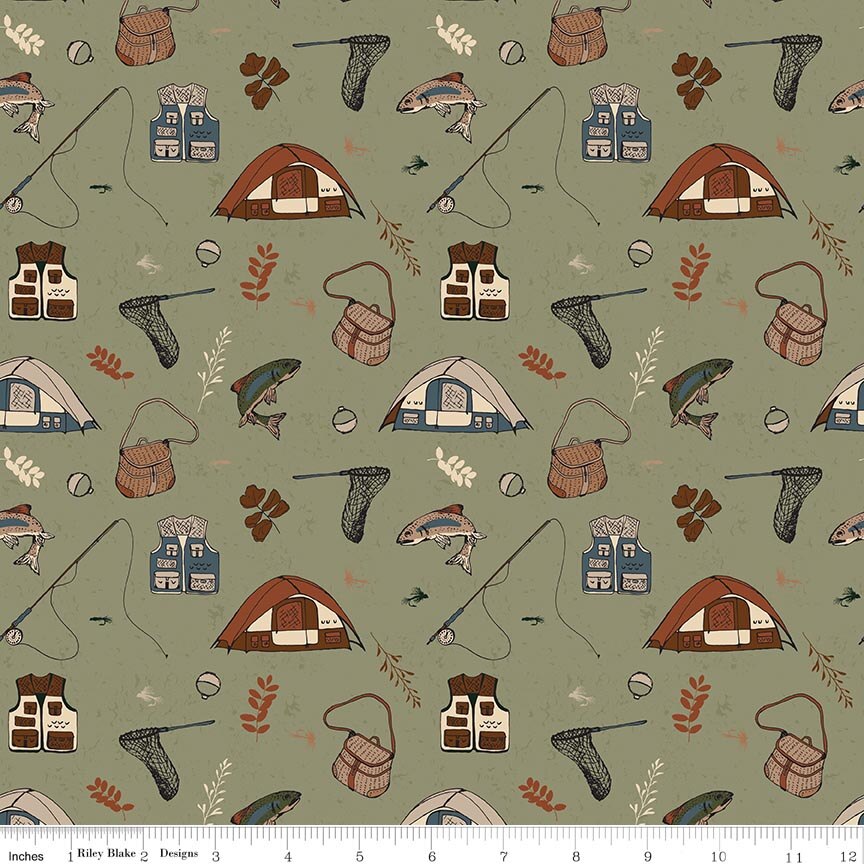 Flannel Let's Wander Gone Fishing Sage