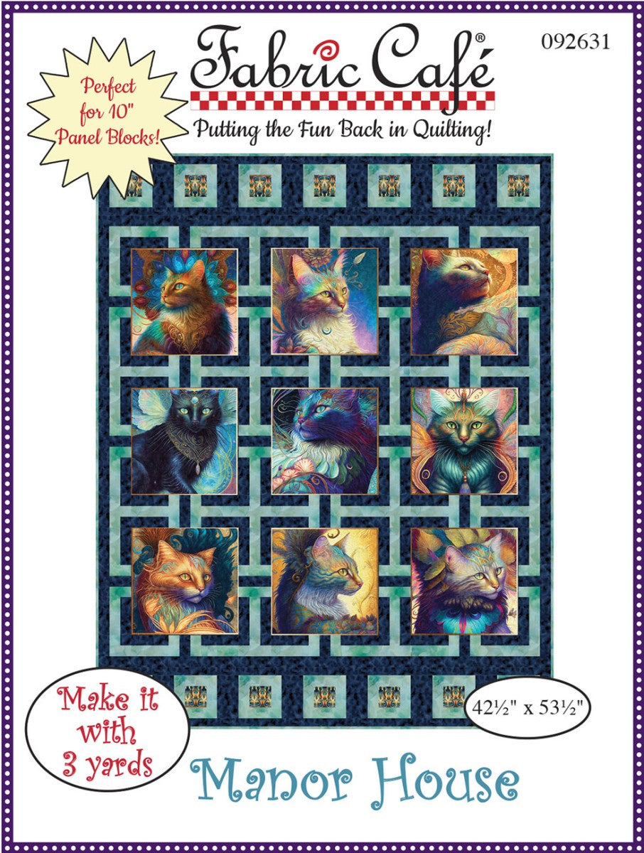 Manor House 3-Yard 10in Panel Quilt Pattern by Fabric Cafe