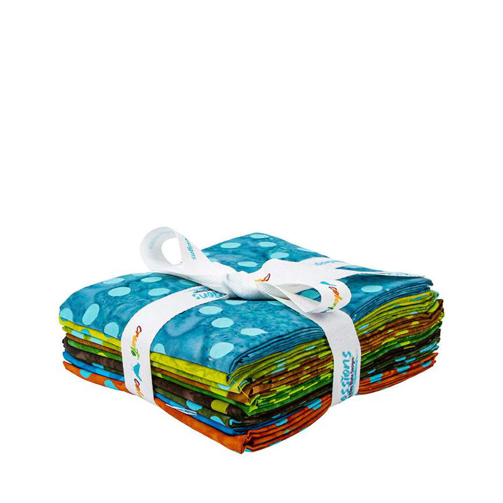 Batiks Elementals Polka Pop Green Blue Fat Quarter Bundle A 9pc