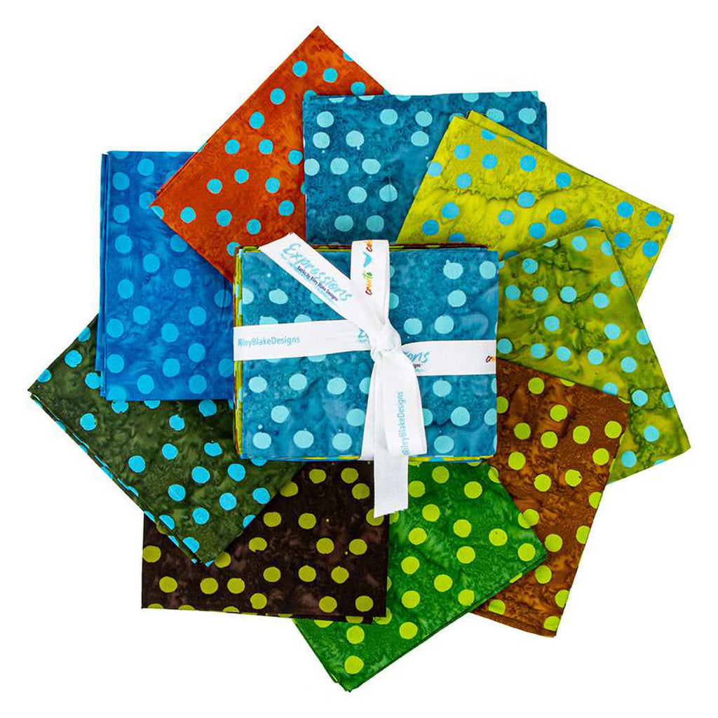 Batiks Elementals Polka Pop Green Blue Fat Quarter Bundle A 9pc