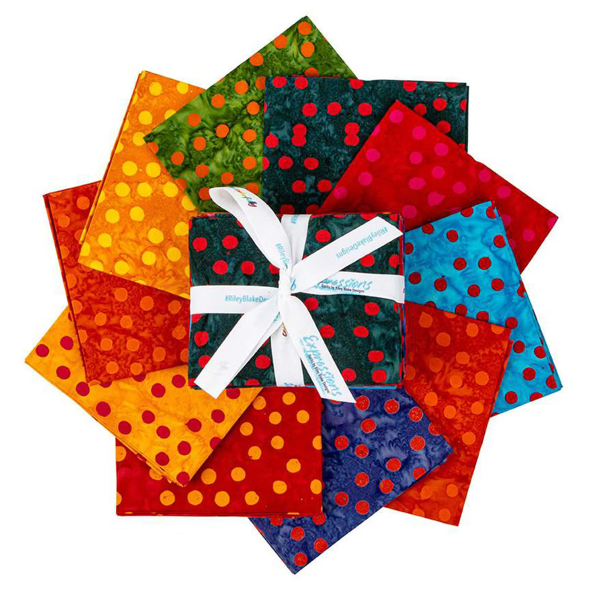 Batiks Elementals Polka Pop Warm Fat Quarter Bundle B 10pc
