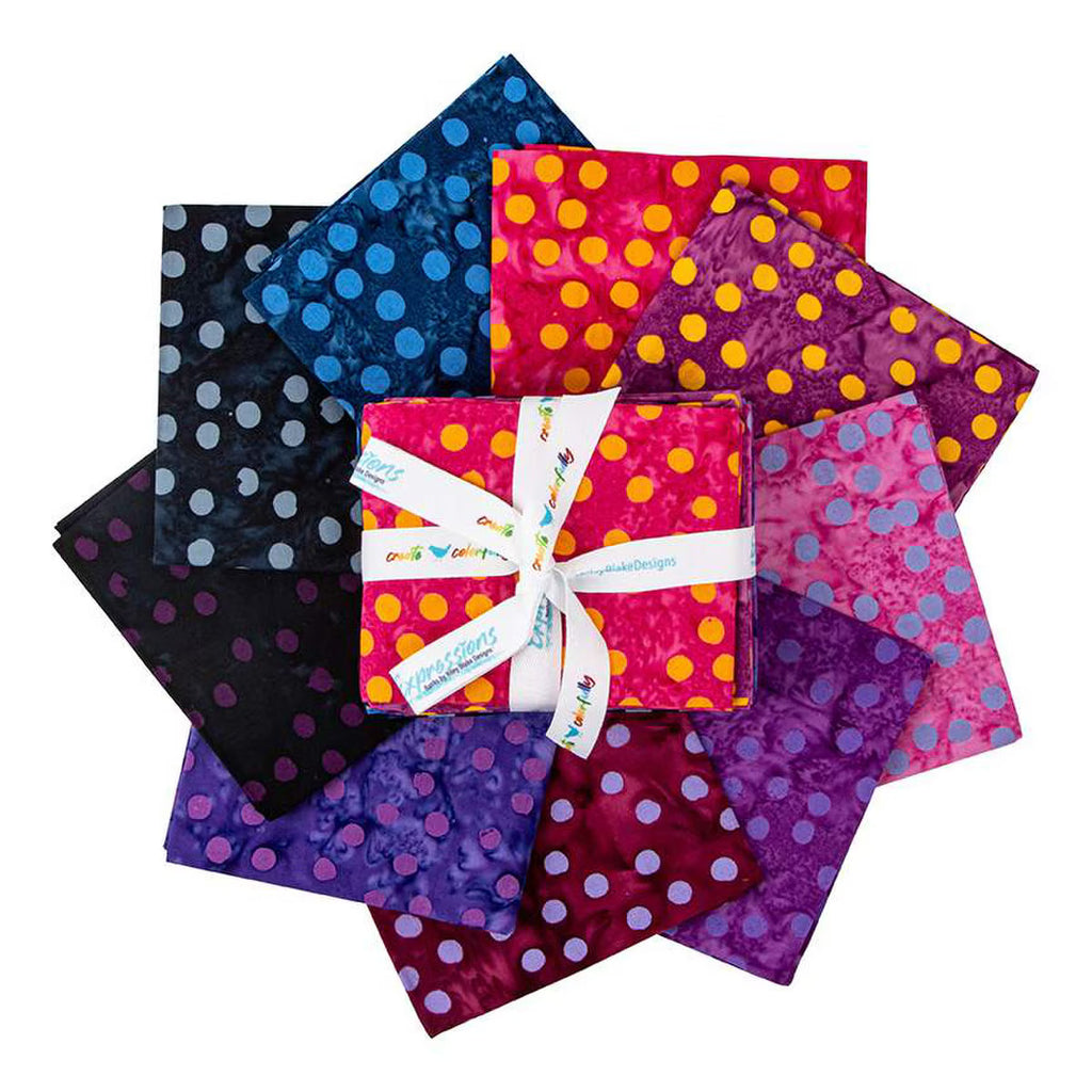Batiks Elementals Polka Pop Pink Purple Fat Quarter Bundle C 9pc