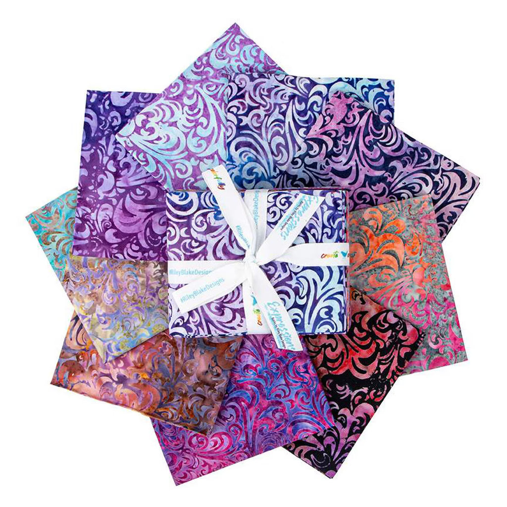 Batiks Elementals Twirl & Swirl Pinks and Purples Fat Quarter Bundle B 9pc