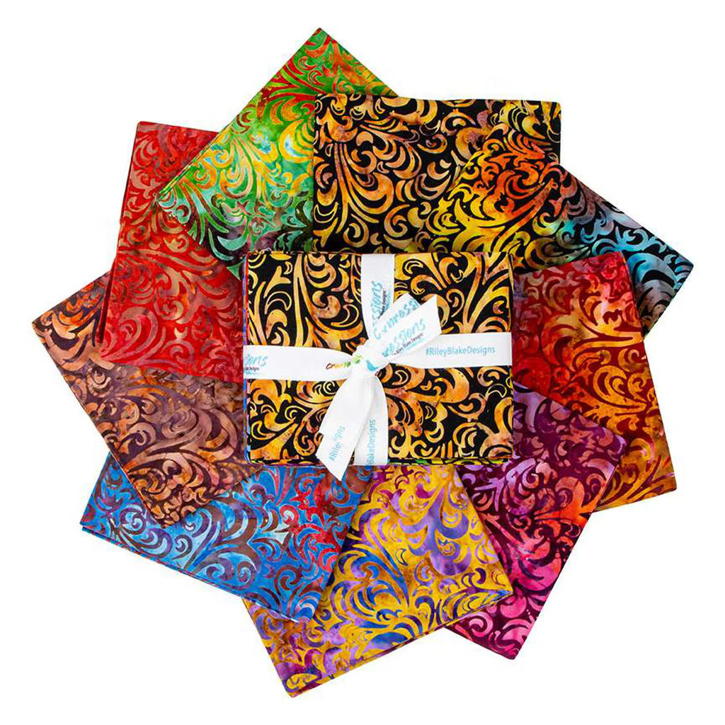 Batiks Elementals Twirl & Swirl Fiesta Fat Quarter Bundle C 9pc