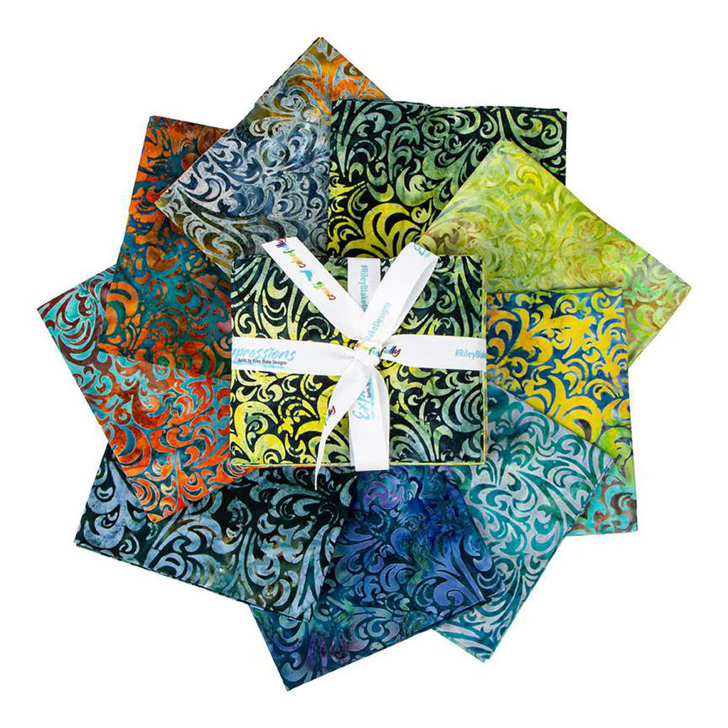 Batiks Elementals Twirl & Swirl Bluegrass Fat Quarter Bundle D 9pc