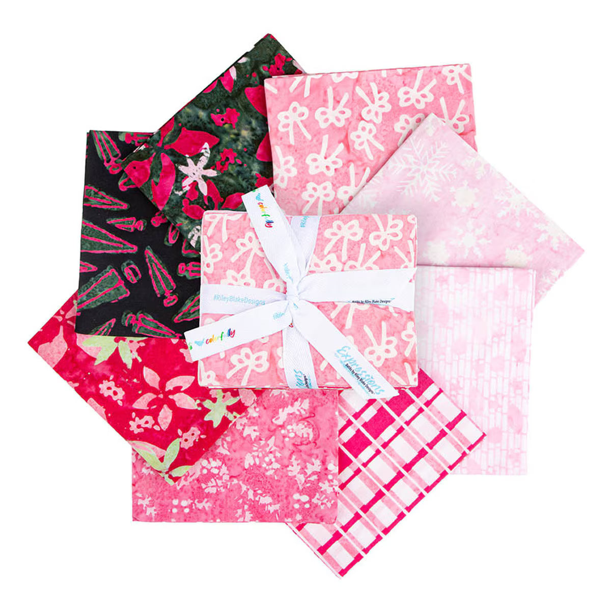 Batiks Holiday Happiness Poinsettia Fat Quarter Bundle C 8pc